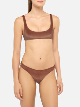 Naima Naomi velvet bralette bikini in camel brown