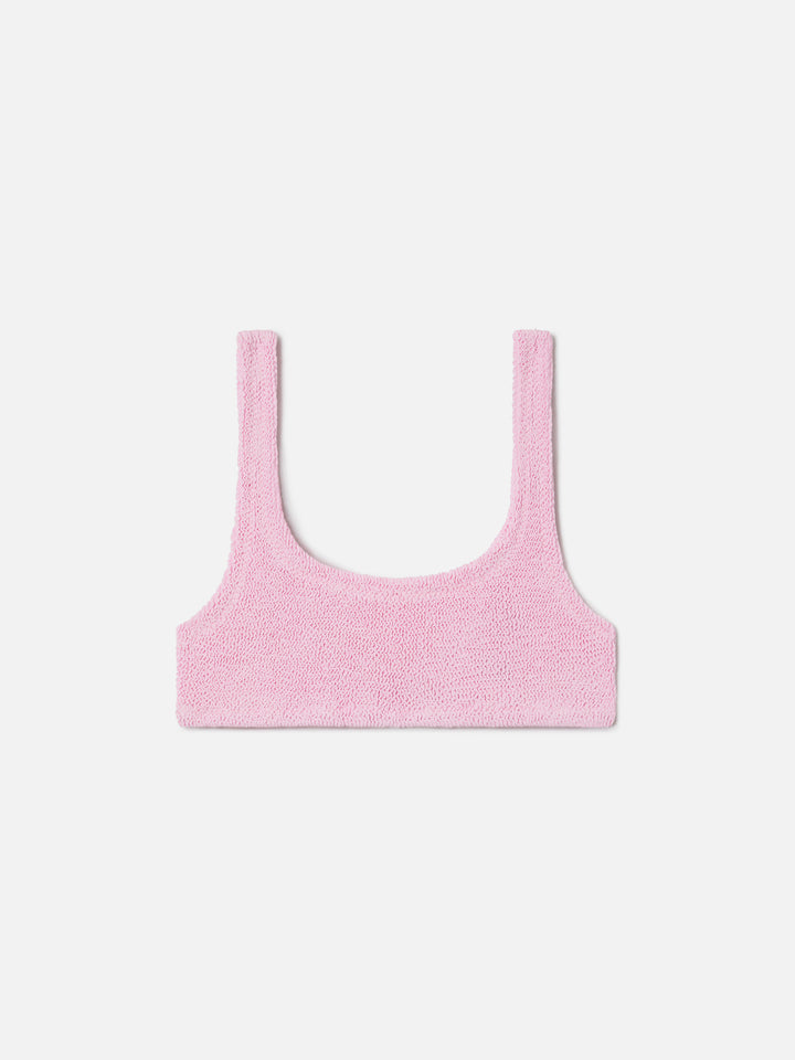 Haut de bikini brassière Naima en tissu froissé rose 