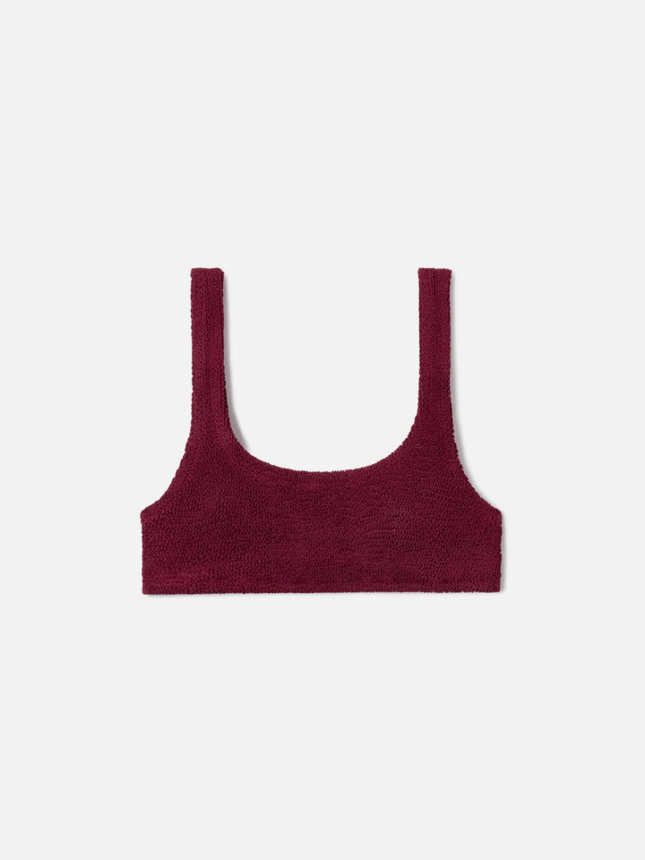 Top bikini Naima bralette in tessuto crinkle bordeaux