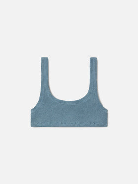 Top bikini Naima bralette in tessuto crinkle lurex azzurro