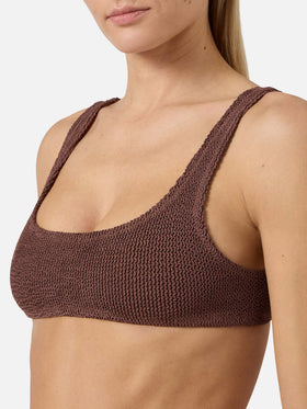 Top bikini Naima bralette in tessuto crinkle marrone