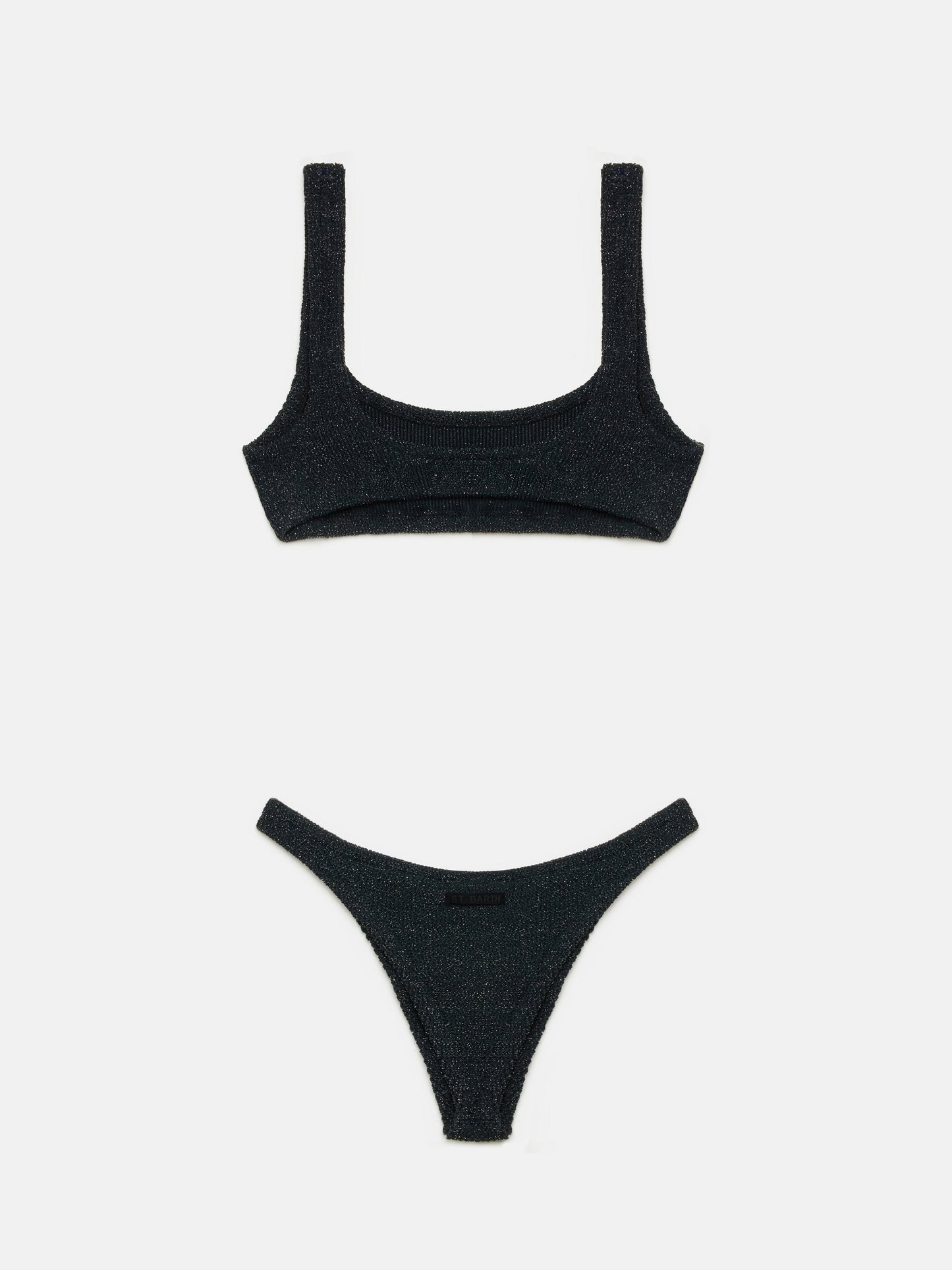 Elise classic black crinkle lurex swim briefs - Naima black lurex crinkle classic bralette top - MC2 Saint Barth
