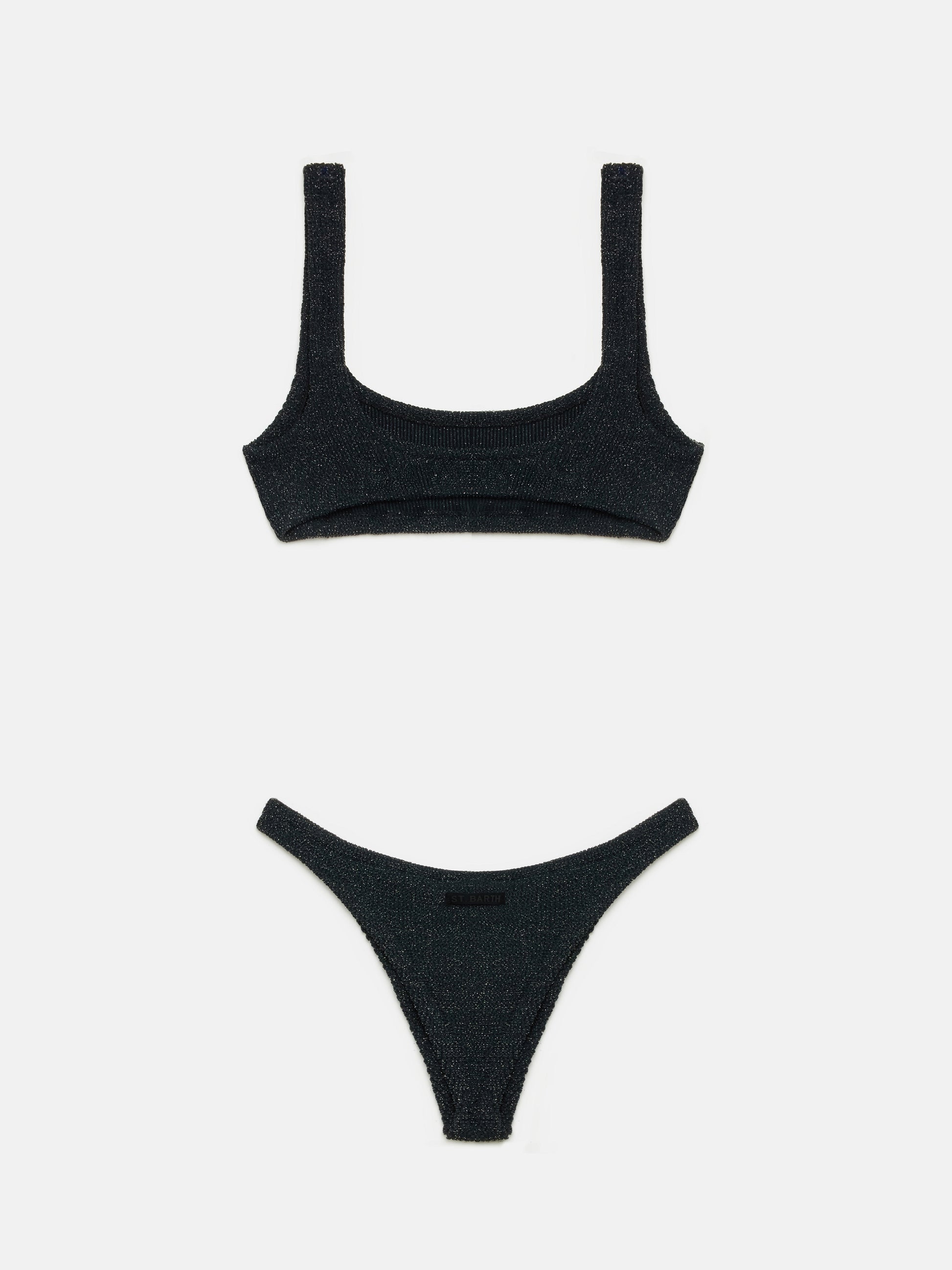 Elise classic black crinkle lurex swim briefs - Naima black lurex crinkle classic bralette top - MC2 Saint Barth