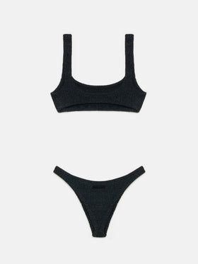 Elise classic black crinkle lurex swim briefs - Naima black lurex crinkle classic bralette top - MC2 Saint Barth