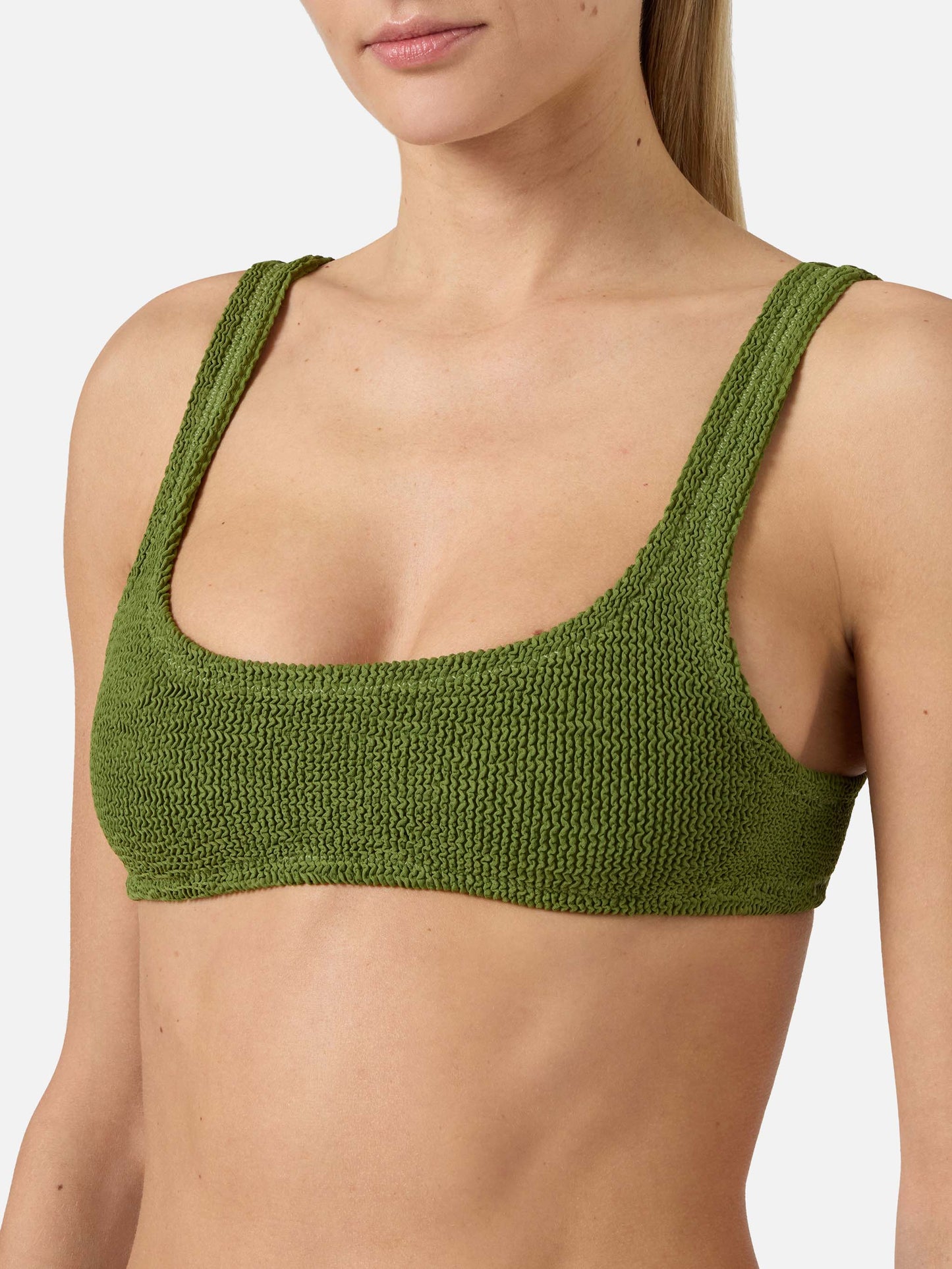 Naima bralette bikini top in military green crinkle fabric