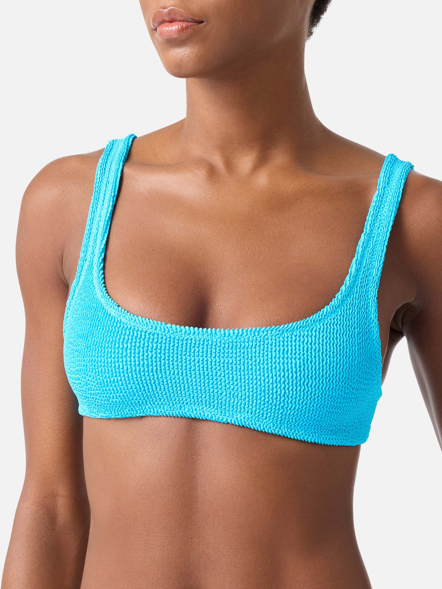 Top bikini Naima bralette in tessuto crinkle turchese