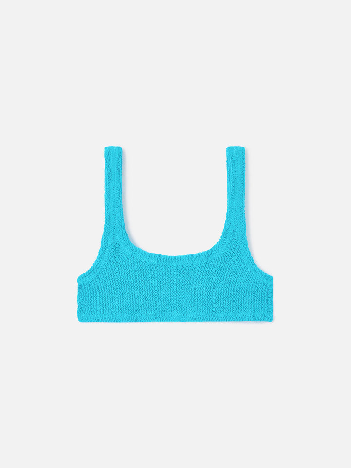 Naima bralette bikini top in turquoise crinkle fabric