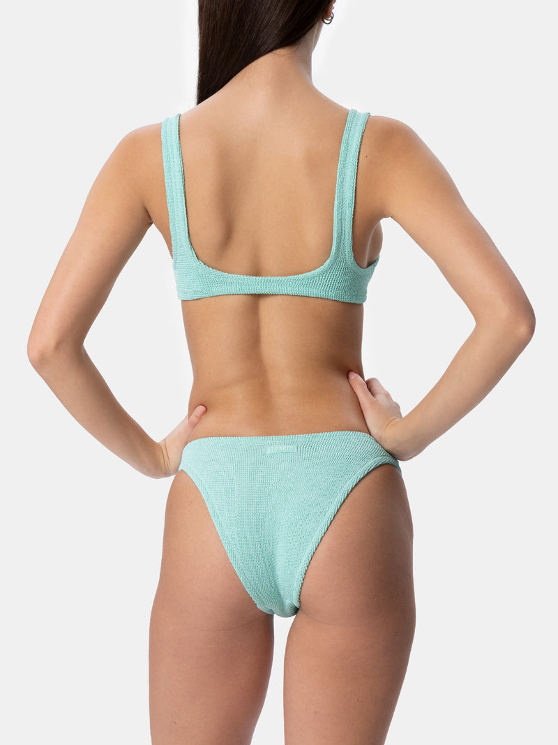 Salbeigrüner klassischer Lurex-Crinkle-Bikini für Damen Naima Elise