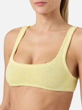 Top bikini Naima bralette in tessuto crinkle giallo