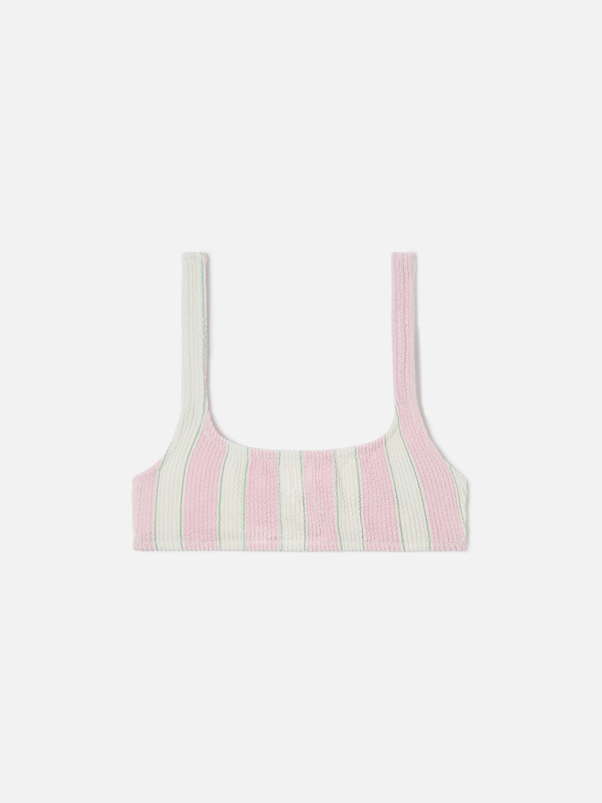 Haut de bikini brassière Naima en tissu gaufré rayé rose 