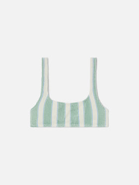 Top bikini Naima bralette in tessuto crinkle a righe verdi