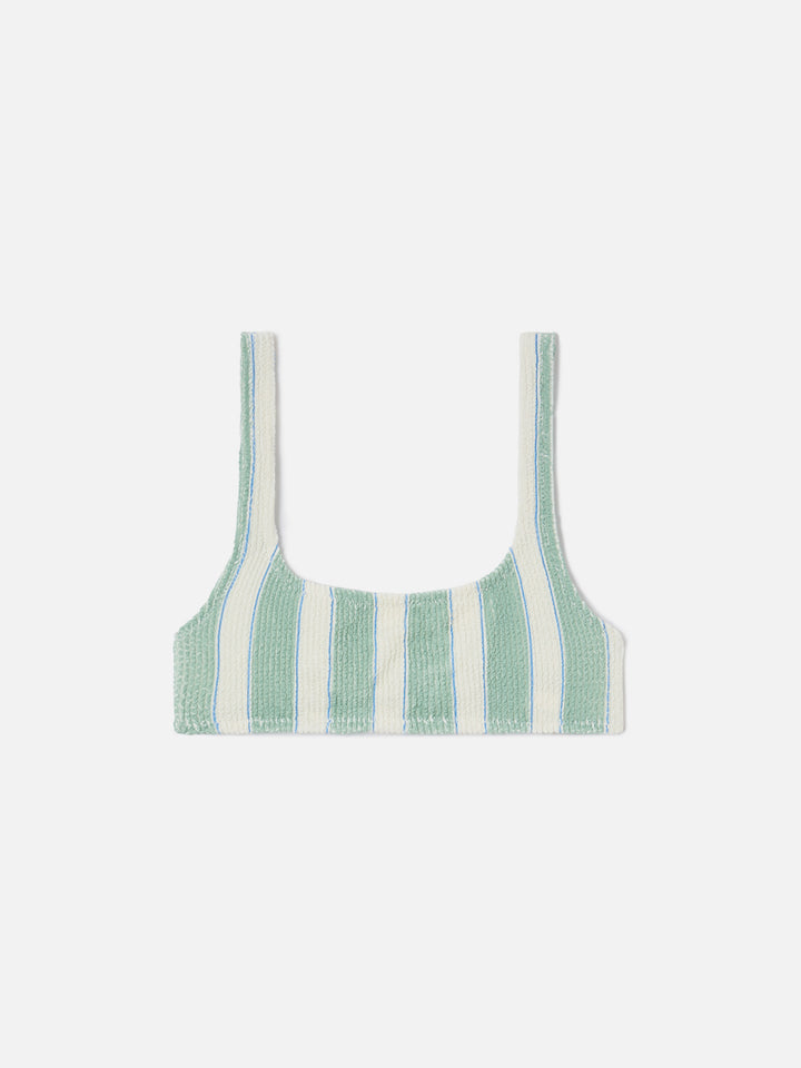 Top de bikini bralette Naima en tejido crinkle a rayas verdes 