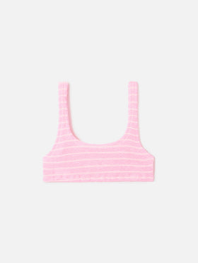 Top bikini Naima bralette in tessuto crinkle rosa a righe