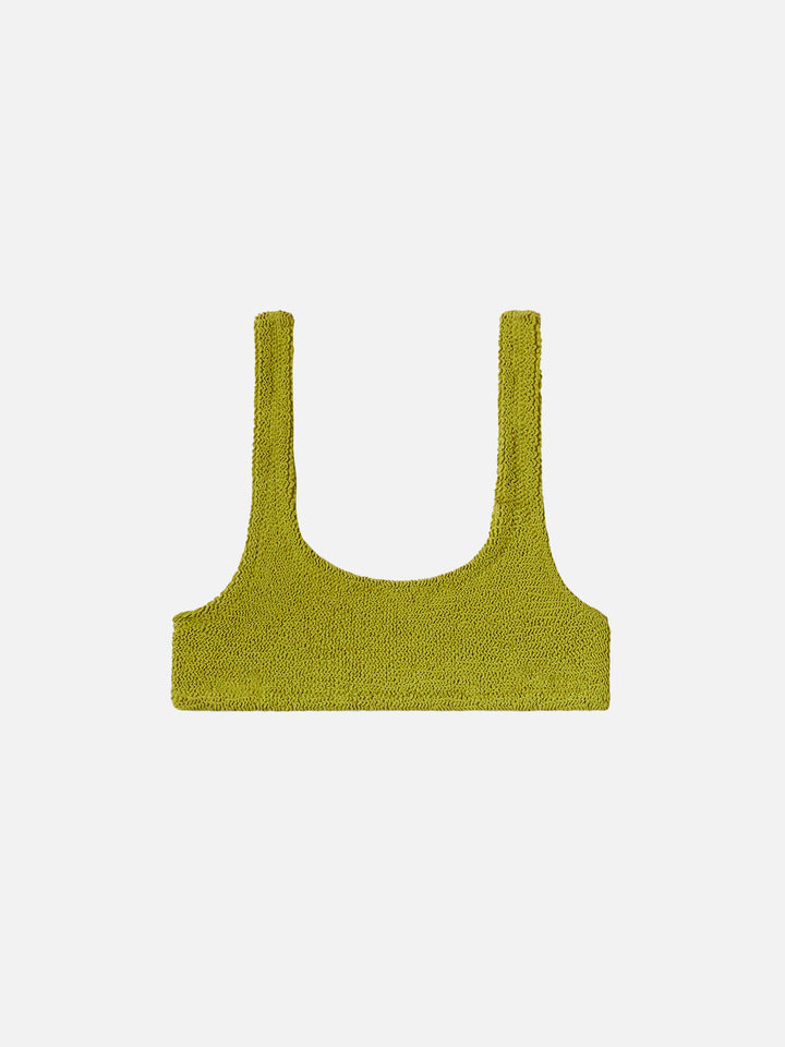 Naima – Klassisches Bralette-Oberteil in Crinkle-Optik in Pistaziengrün