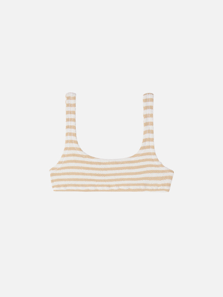 Naima bralette crinkle con stampa rigata beige