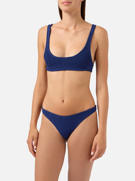 Bikini Naima Elise bleu marine en tissu crinkle 