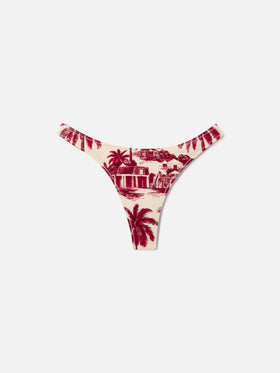 Naomi brazilian bikini bottoms with burgundy toile de jouy print