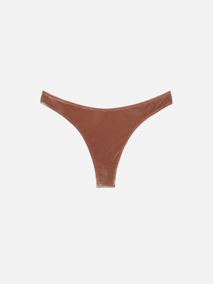 Naomi slip mare cheeky in velluto marrone cammello