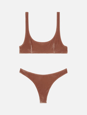 Naima Naomi velvet bralette bikini in camel brown