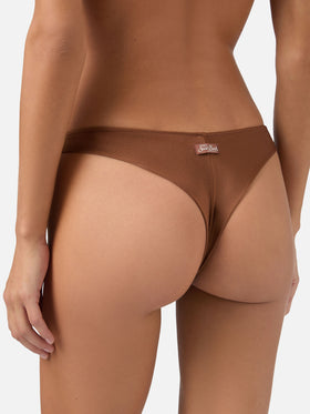 Naomi brown cheeky swim briefs with big rhinestone embellishment