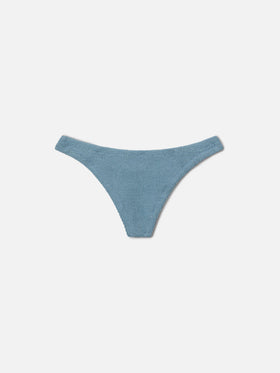Slip mare Naomi modello brasiliana in tessuto crinkle lurex blu avio