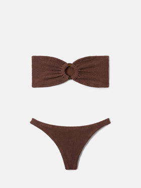 Bikini a fascia Yulia Naomi in crinkle marrone