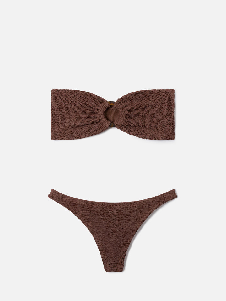 Bikini a fascia Yulia Naomi in crinkle marrone
