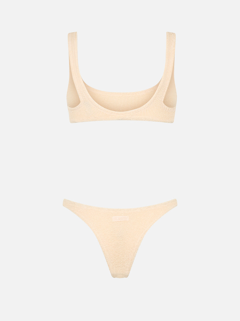 Bikini da donna classico a bralette beige crinkle