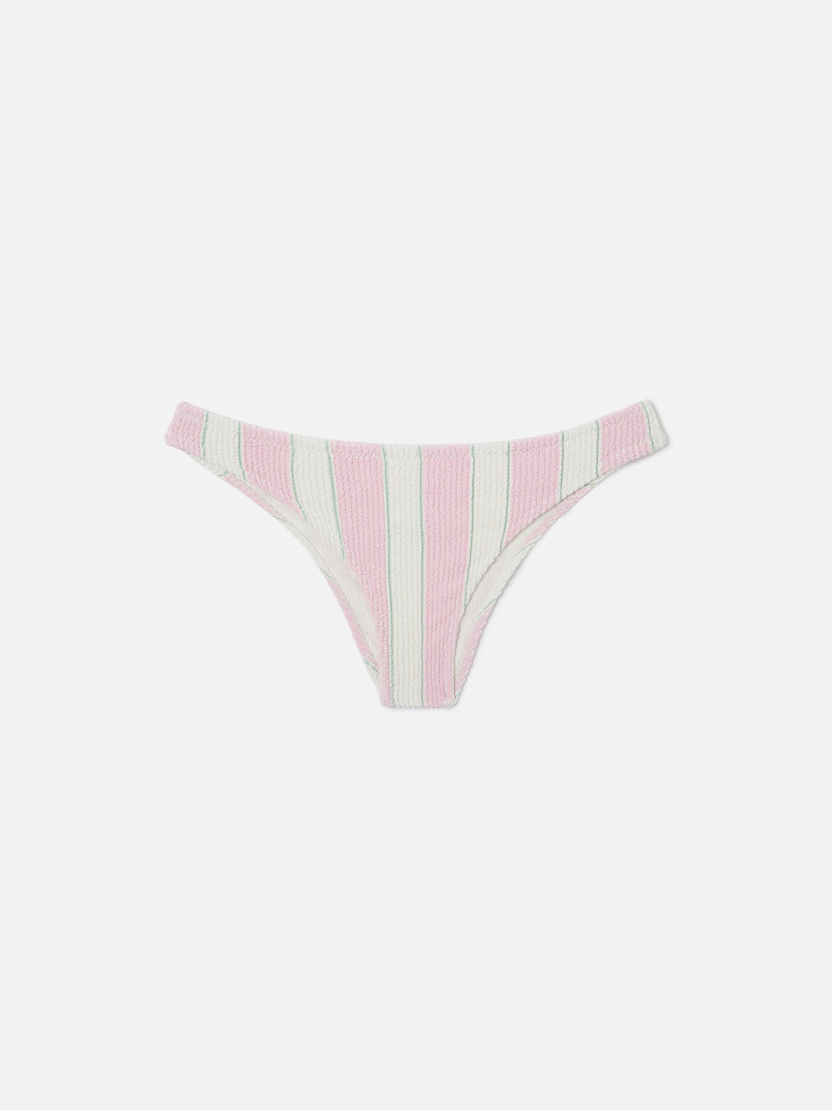 Bas de bikini Elise Classic en tissu gaufré rayé rose et blanc 