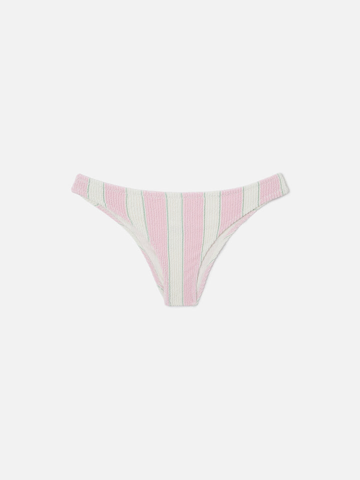 Klassische Elise Bikinihose aus gekräuseltem Stoff mit rosa-weißen Streifen 