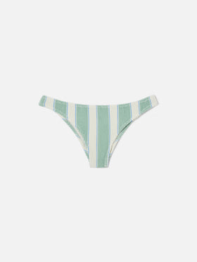 Classic Elise bikini bottoms in green and white striped crinkle fabric