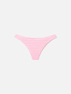 Slip mare Naomi modello brasiliana in tessuto crinkle a righe rosa e bianche