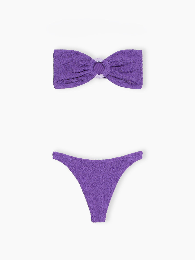 Woman purple crinkle bandeau bikini Yulia Naomi