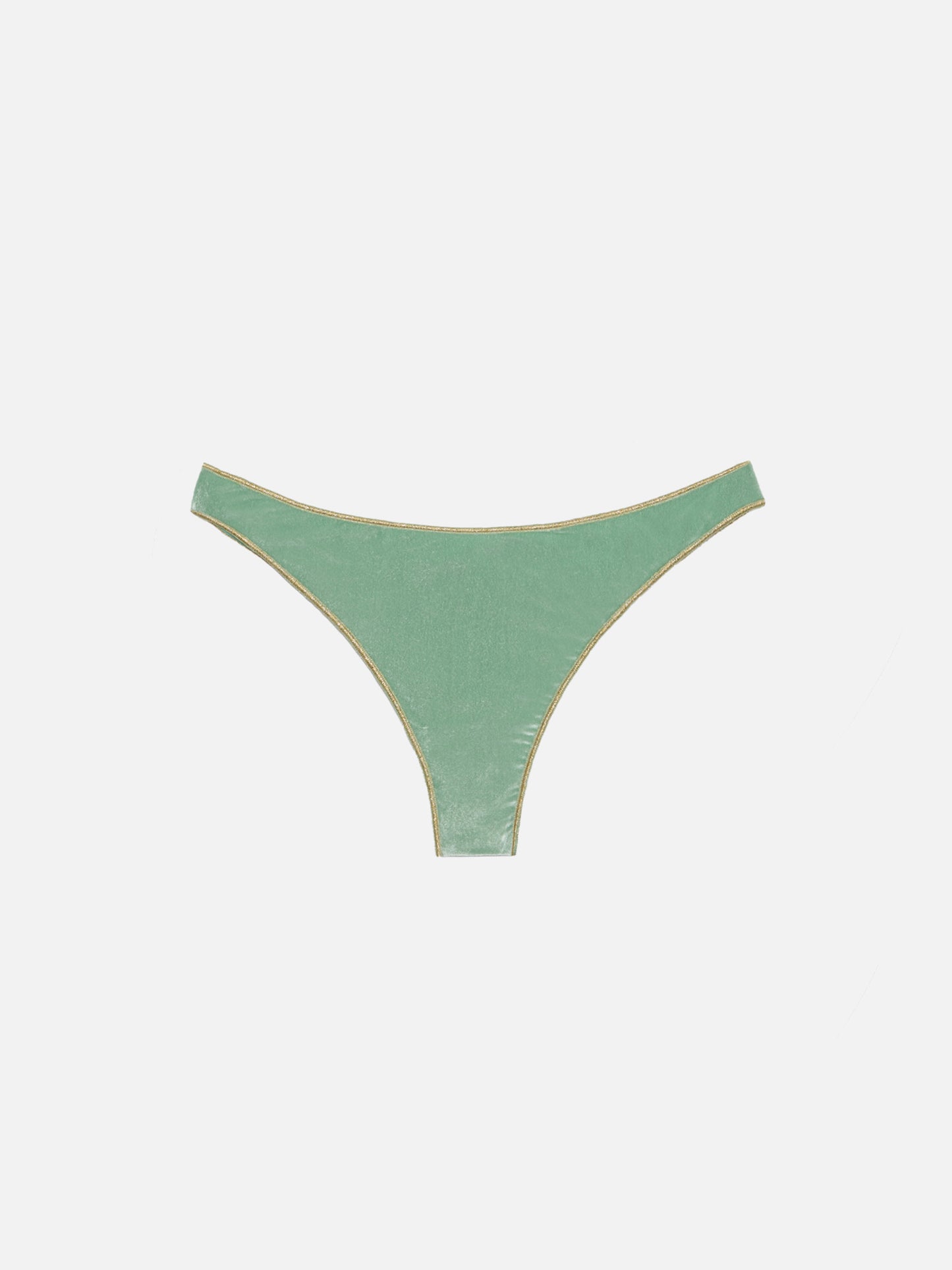 Naomi sage green velvet cheeky swim briefs with gold piping - MC2 Saint Barth