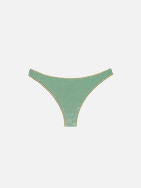 Naomi sage green velvet cheeky swim briefs with gold piping - MC2 Saint Barth