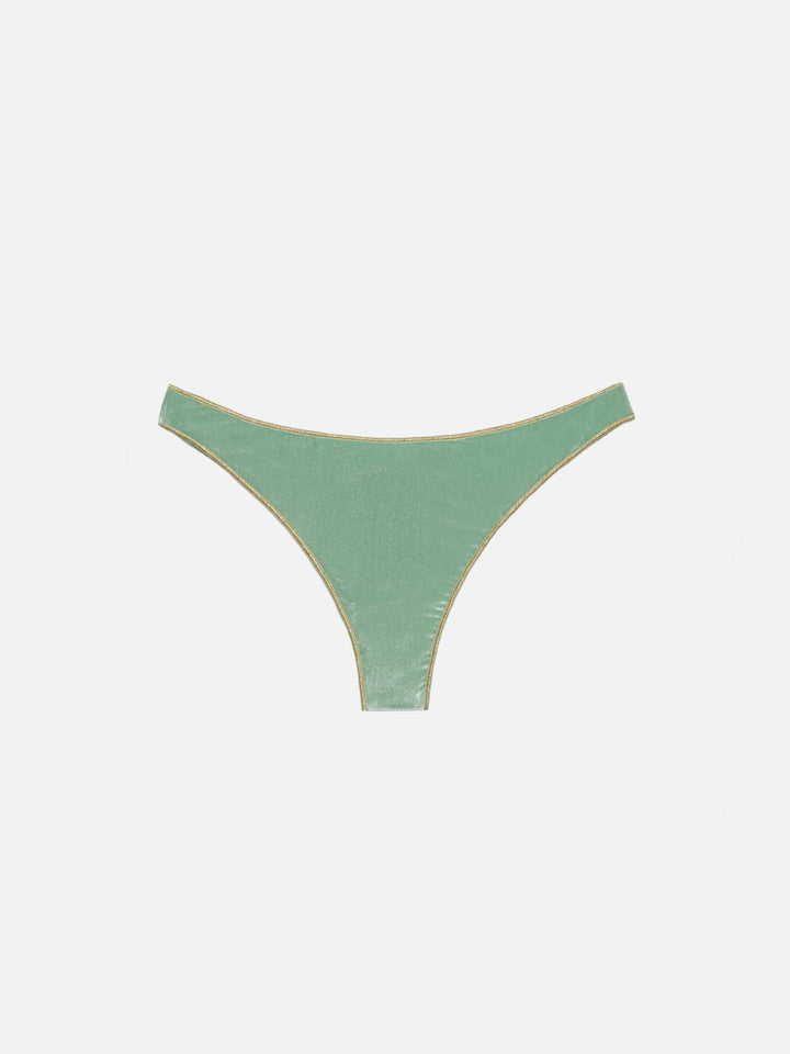 Naomi sage green velvet cheeky swim briefs with gold piping - MC2 Saint Barth