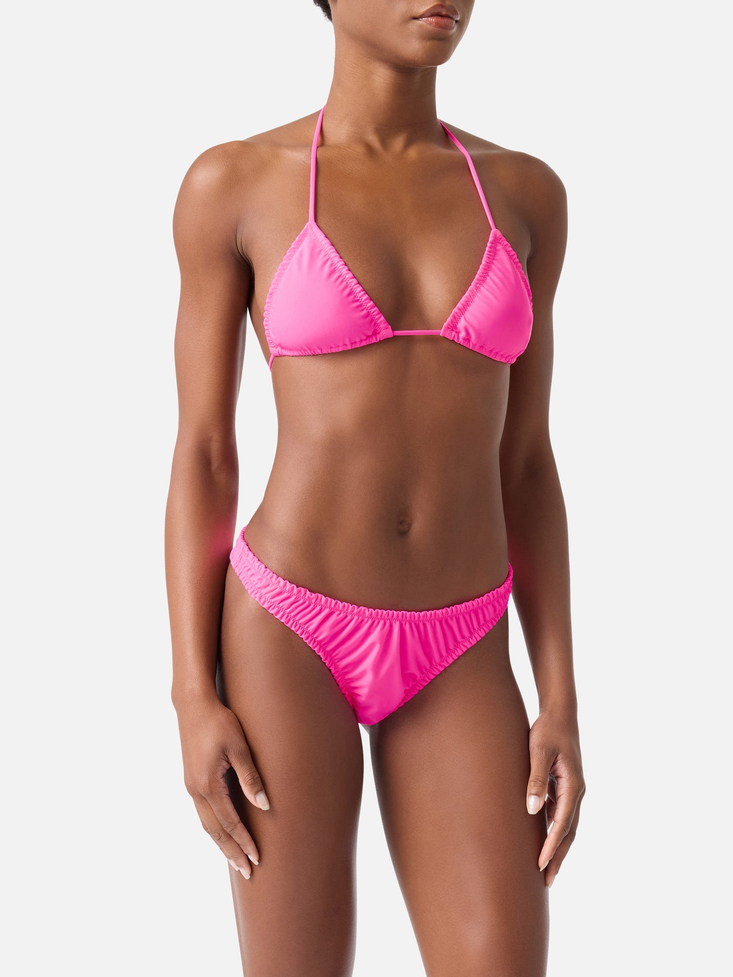 Bikini triangular con volantes Nilly Nalu fluo pink 