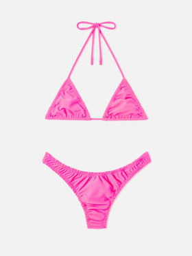 Bikini triangular con volantes Nilly Nalu fluo pink 