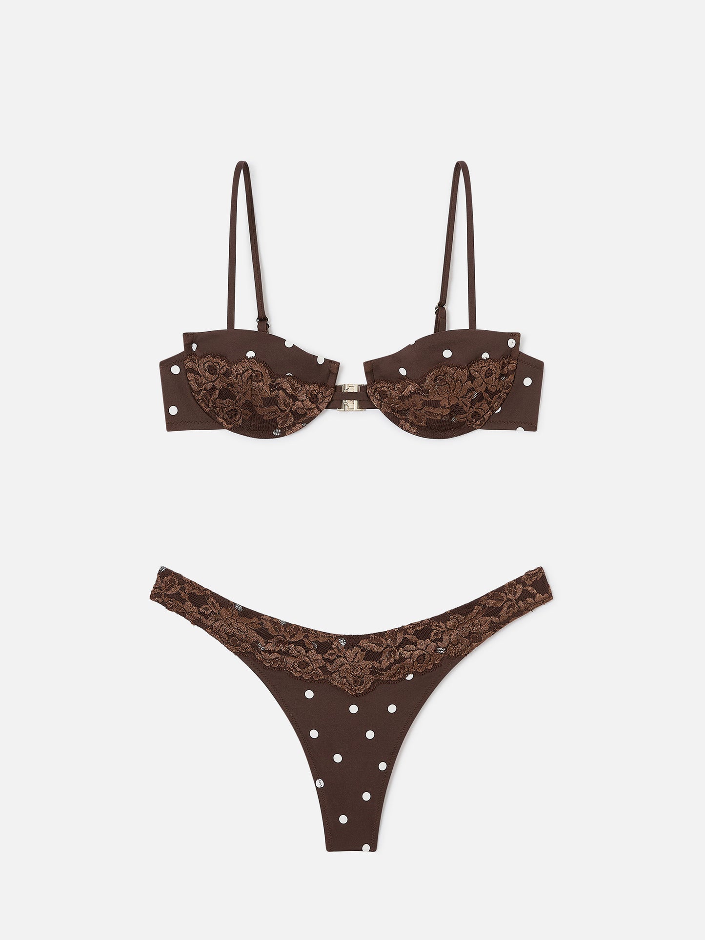 Bikini triangular de encaje con lunares marrones Nalina 