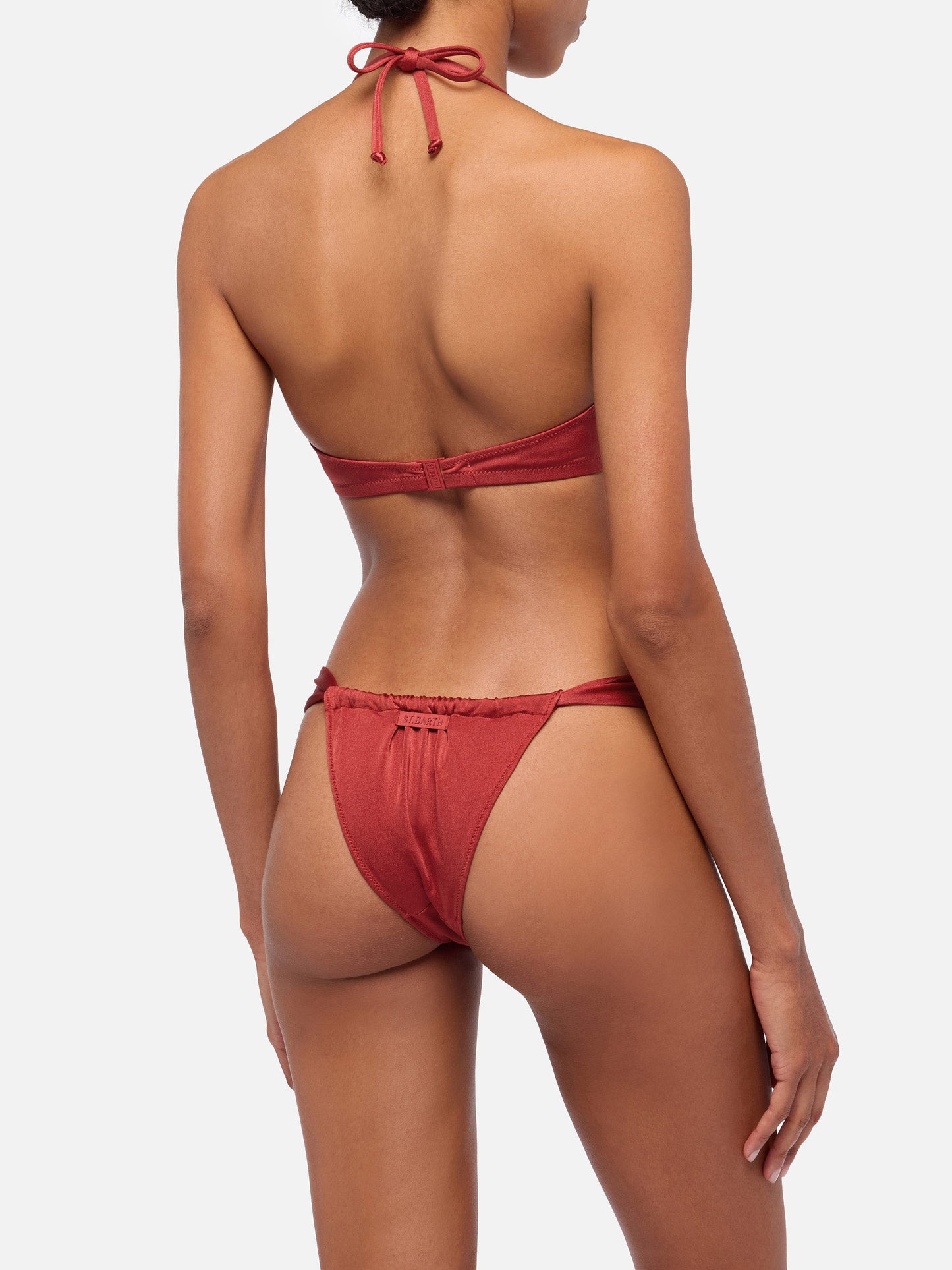 Bikini a bralette Gaia Norah color rosso mattone shimmer