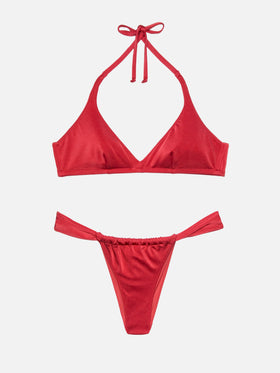 Bikini a bralette Gaia Norah color rosso mattone shimmer