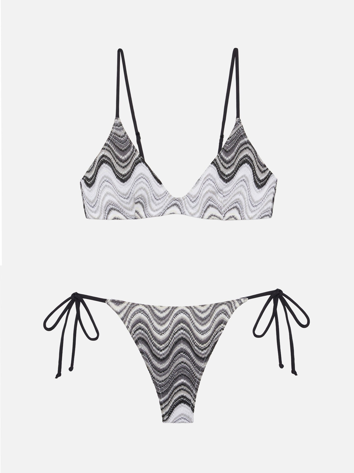 Paloma Norah Bralette-Bikini mit tiefem Ausschnitt, Modell Rachel Strickstoff mit Wellenmuster in Braun