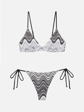 Paloma Norah Bralette-Bikini mit tiefem Ausschnitt, Modell Rachel Strickstoff mit Wellenmuster in Braun