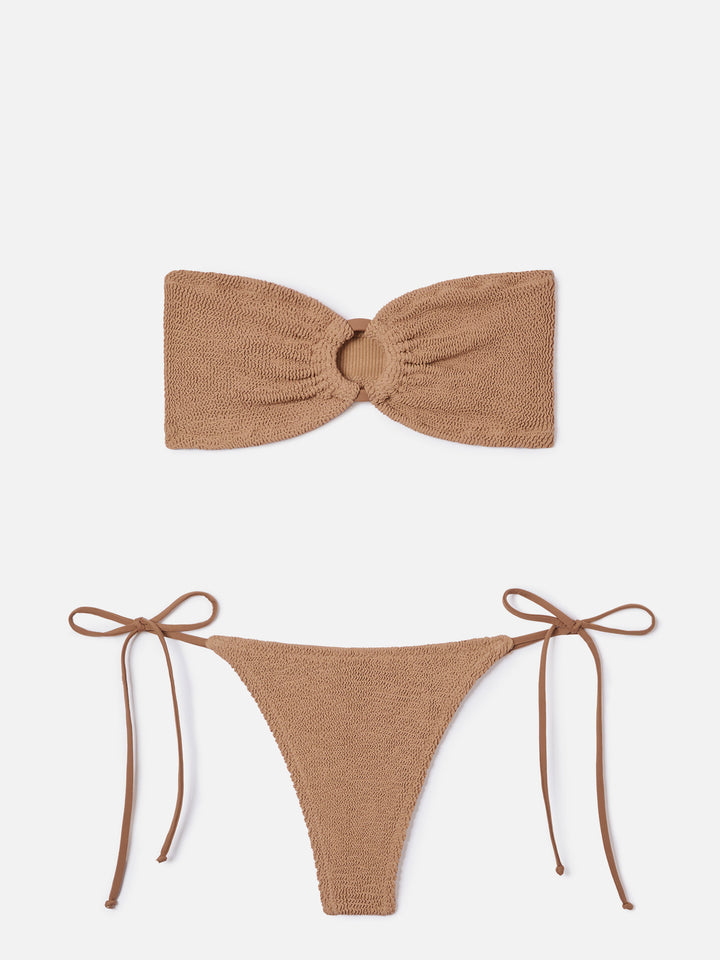 Bikini Yulia Norah in tessuto crinkle arancione tinta unita