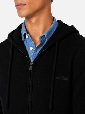 Kapuzenpullover aus Notting-Wolle in Schwarz in Uni-Optik 