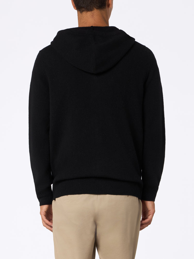 Man black lambswool hooded sweater Notting