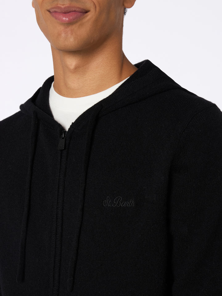 Man black lambswool hooded sweater Notting - MC2 Saint Barth