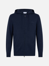 Man navy blue lambswool hooded sweater Notting