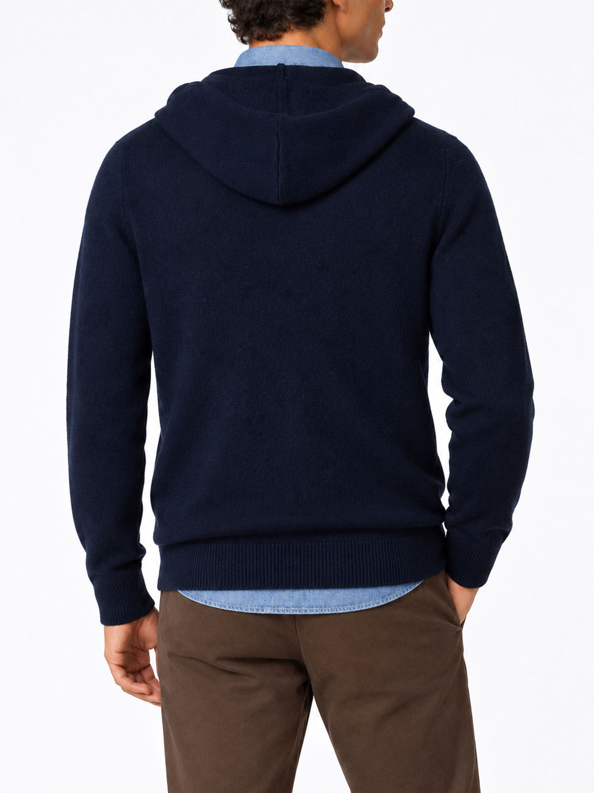 Pull à capuche en laine Notting de couleur unie bleu marine 