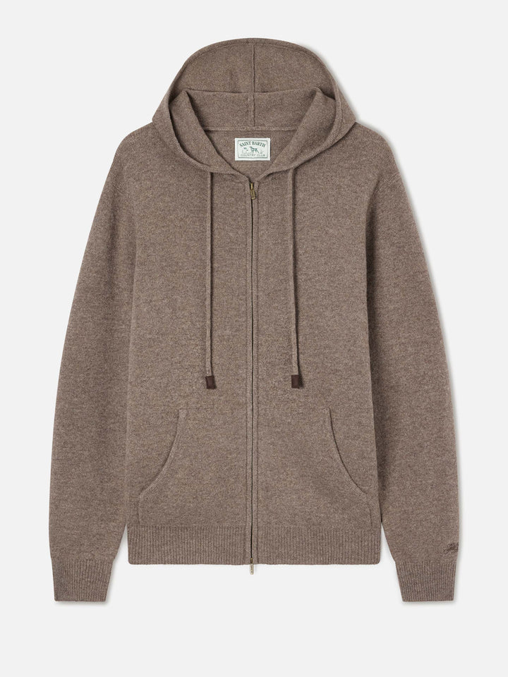 Beige Notting lambswool hooded knit with full zip